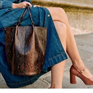Sezane Brown Snake Print Romie Tote